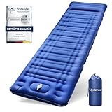 Arlierss Isomatte Selbstaufblasend, 12CM Dicke Luftmatratze Camping mit Fußpresse Pumpe und Kissen, Anti-Ripstop Tragbar Schlafmatte Outdoor für Wandern, Reise, Strand-Blau