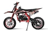 Nitro Motors Fossa 49cc Dirtbike 10 Zoll Pullstart 2-Takt Crossbike mit Upside-down Stoßdämpfer Easy Starter 3-Stufen Gasdrossel Alu Federbein Wave Scheibenbremsen Kinder Motorrad (rot)
