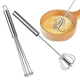 Schneebesen Edelstahl Klein, 2 StüCk RüHrblitz, Halbautomatischer Schneebesen, Schneebesen Halbautomatisch klein, Metall Mini Rührbesen Set, Drehbarer Push Mixer Rührer zum Whisk, Schlagen, RüHren