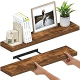 Ballucci Schweberegale für die Wand, 91,4 cm großes Wandregal aus Holz, 2 Stück, mit unsichtbaren Halterungen für Badezimmer, Wohnzimmer, Schlafzimmer, Küche, Kinderzimmer, 20,3 cm tief, rustikales