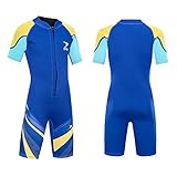 ZCCO Neoprenanzug Kinder, Kids Neoprenanzug 2.5mm Neopren Thermal Badeanzug, Neopren Front Zipper Taucheranzüge Surfen Schwimmen Tauchen Warmhalten für Wassersport,Blau XXS