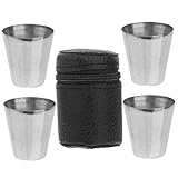 Cabilock 4er Set 30ml Edelstahl Trinkbecher Für Whisky Bier Und Tequila Tragbare Outdoor Becher Mit Schwarzem Lederetui Perfekt Für Reisen Und Partys