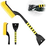 Komsepor 2in1 Eiskratzer Schneebürste,Abnehmbarer Eiskratzer mit rutschfestem Softgriff für Autoscheiben und Fenster(ABS,PVC Borsten,66CM)