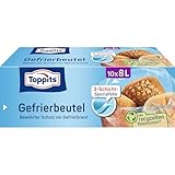Toppits Gefrierbeutel - 10 x 8L, Extra Reißfest, Standboden, Transparent, Ideal für Lebensmittelaufbewahrung und Einfrieren