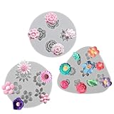 3 Stück Silikonformen Blumen, 3D Blume Tonform Fondant Silikonform Geprägte Tonform für Ohrring Schmuck Kuchen Handwerk DIY Sugarcraft Cupcake Topper