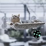 POMESEA Katzen Fensterliege, Faltbare Hängematte Katze mit Leuchtenden Sternen, Fensterplätze mit Starken Saugnäpfen, Katzenliege Fenster für Große Katzen Bis zu 20kg, Grau (L)