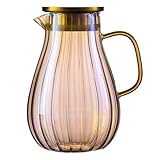 1.8L Champagnerfarbe Glaskaraffe Karaffe Glas Mit Deckel und Griff Wasserkaraffe aus Borosilikatglas für DIY Getränke Saft Tee Milch
