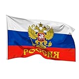 PHENO FLAGS Russland Flagge mit Adler 90x150cm - Wetterfest & Reißfest - Ideale Dekoration für Russland-Fans, Fahne mit Wappen für Drinnen und Draußen zum Aufhängen