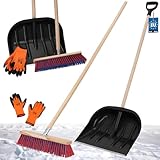 KOTARBAU® Set Schneeschaufel mit Holzstiel 137 cm Straßenbesen 43 cm + Handschuhe Schneeschieber Snow Shovel Schneeräumer Gartenbesen mit Stiel draußen Schneeschaufel Auto Holz Stiel zur Schneeräumung
