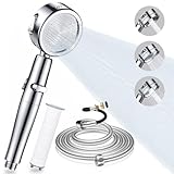 TOPAHGOD Duschkopf mit Filter, Hochdruck Duschbrause mit Schlauch 2M, 3 Strahlarten Duschkopf Wassersparend, Einstellbar Handbrause mit Stoppfunktion, Universal Brausekopf Dusche für Spa, Chrom