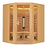 Artsauna Eck-Infrarotkabine Nyborg E150V - Infrarotsauna 150x150 cm Vollspektrumstrahler für 4 Personen - LED-Farblicht - Wärmekabine aus Hemlockholz