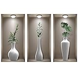 TOARTI 3 Stück 3D Wandaufkleber Vase,Vasen Wandtattoo für Wohnzimmer,Grüne Pflanzen Wandsticker,Vinyl Abnehmbare Weiße Flasche und Grünes Blatt Wandbilder für Schlafzimmer Büro Küche Wanddeko,20×40CM