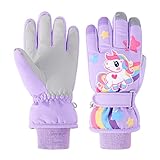 Kinder Winter Skihandschuhe Wasserdicht Snowboard Handschuhe Anti-Rutsch Plüsch Gefüttert Warm Einhorn Handschuhe für Mädchen Jungen 5-7 Jahre alt