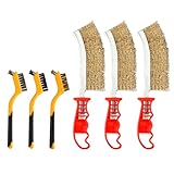 6 Stück Drahtbürsten Set, Handdrahtbürste Set, Messingbürsten Edelstahlbürste Kohlenstoff Metallbürsten Set zum Reinigen von Rostentfernung, Farbe und Schweißschlacke Werkzeuge(3 große + 3 kleine)
