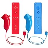 AUFGLO Retro Wii Remote Controller und Nunchuck Controller kompatibel mit Wii/Wii U, inklusive Silikonhülle und Handgelenkband (rot+blau)