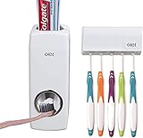 TOWOMO Olet Automatischer Zahnpastaspender, Zahnpastapresse und Zahnbürstenhalter Set (Set mit 5 Zahnbürsten).Weiß.