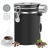LWMTT Luftdichter Kaffeebehälter aus Edelstahl, 1,8L, mit Auslassventil, Vorratsdose für Kaffeebohnen, Nüsse, Kakao (BK)