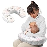 Totsy Baby Stillkissen klein Minky 130 cm - Stillhörnchen kleines Still Kissen Nursing Breastfeeding Pillow für unterwegs Wilde Rose Grau