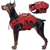Kuoser Hunde Schwimmweste für kleine mittel große Hunde, Verstellbar & Ripstop Hunde Rettungsweste mit Rettungsgrif, Hoher Schwimmfähigkeit Haustier Lebensretter Welpen Badeanzüge für Strand Red XXL