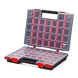 Mivos Doppelseitig Sortimentskasten 399 x 303 x 100 mm - 2 Seitig Sortierkasten mit 64 Verstellbare Fächer - Schraubenbox - Zubehörbox - Stabiler Werkzeugbox für Werkstatt - Made in EU