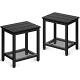 Coleshome Beistelltisch Outdoor mit Stauraum 2er Set, Kleiner 2-stöckiger Beistelltisch mit Wetterbeständiger, Wasserdichter Platte für Garten, Terrasse, Poolbereich, Schwarz