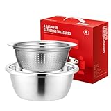 Gemüseschüssel und Reibe - Edelstahl Reibebecken | Gemüsewaschkorb mit Gitter-, Filter- und Waschsystem, Multifunktionales Sieb für Haus und Küche