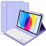 Tastaturhülle für iPad 10. Generation 2022/A16 11. Generation 2025 (10,9 cm / 11 Zoll), Hülle mit UK-Layout-Tastatur für iPad 10,9, abnehmbare kabellose Bluetooth-Tastatur für iPad 11/10, Violett