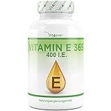 Vitamin E 400 I.E. - 365 Softgel Kapseln - Premium: Natürliches Vitamin E aus Sonnenblumen - 12 Monatsvorrat - Laborgeprüft - Hochdosiert