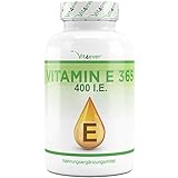 Vitamin E 400 I.E. - 365 Softgel Kapseln - Premium: Natürliches Vitamin E aus Sonnenblumen - 12 Monatsvorrat - Laborgeprüft - Hochdosiert