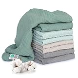 MAKIAN Mullwindeln 8er Pack, 70x70 cm, Oeko-TEX® Standard 100 geprüft, 8 Spucktücher in Premium Qualität - doppelt gewebte Stoffwindeln/Mulltücher - Iceberg Green/Weiß/Mint/Grau