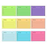 9 farbige Haftnotizen, breit liniert, 10,2 x 6,9 cm, Taschennotizblock, selbstaschendes Notizpapier, 50 Blatt/Block