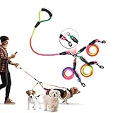 3-in-1 Hundeleine mit Verstellbarer Abnehmbarer Kupplung - 75 Zoll Doppelte Leinen für Hunde um 360 drehbar für EIN, Zwei oder DREI Hunde - Ideal zum Pet Walking und Wandern