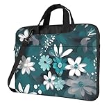 Laptop-Tragetasche mit Blumenmuster, für Damen und Herren, Laptop-Hülle, Schultertasche, Aktentasche, Kuriertasche, Computertasche, Blaugrün / Grau / Weiß, Schwarz, 13 inch