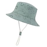 Durio Baby Sonnenhut Kinder Sonnenmütze Junge Mädchen Atmungsaktiv Sommerhut Kinder UV-Schutz mit Bindebändern Graugrün mit Dinosaurier 12-24 Monate(Tag Size M)
