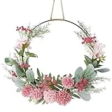 NZZVNZ Künstliche Türkranz Deko, Haustür Deko Kranz, Fensterdeko Hängend, Dekokranz, Türkranz Ganzjährig, Türschmuck, Türkranz Personalisiert, Bunt Blumenkranz Metallring