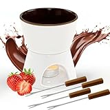 Schokoladenfondue Set, 300ml Keramik Fondue Topf mit Teelicht & 4 Edelstahl Gabeln, Ideal für Schoko- und Käsefondue, Kompakt & Tragbar, Perfekt für Hauspartys, Gesellige Abende und Familienfeiern