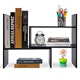 Hossejoy Bücherregal, Einstellbar Standregal Bücherregal, Bücher Halter für Regal, Erweiterbar Standregal Holzregal aus Holz für Büro, Wohnzimmer (Schwarz)