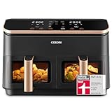 COSORI Heißluftfritteuse 2 Kammern, Testsieger der Stiftung Warentest, 6-in-1 Dual Zone Airfryer 8,5 L, Doppelkammer mit Sichtfenster für vollständige Mahlzeit, Gold