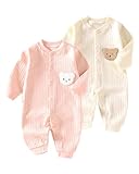 WYTbaby Baby Strampler Neugeborene Baumwolle Jumpsuit 2er-Pack Langarm Einteiligen Overall Kleidung für Baby Junge und Mädchen 0-3 Monate