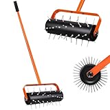 LIROPAU Rasenlüfter Walze, Rasenbelüfter Manuell, Handvertikutierer Rollend mit 42 Nägeln 5cm & Spritzschutz, Rasenbelüfter Gartenwalze, Vertikutierer Rasenwalze für Garten, Hof, Terrasse, 180 x 38cm