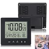 Digitaler Funkwecker, Digitaler Funkwecker mit Thermometer, Wecker Digital mit Zwei Weckzeiten, Leuchtend, Datum, Woche,Temperatur, Schlummerfunktion, Digitalwecker, Funk-Uhr, ohne Batterie(Schwarz)