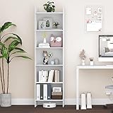 Hzuaneri Bücherregal, Regal, Standregal, Büroregal, mit 6 Fächern, offen, für Wohnzimmer, Arbeitszimmer, Büro, als Raumteiler, 24 x 48 x 170 cm, Weiß 01103XBC