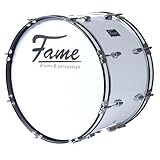 Fame Marching Bass Drum 20'x12', Weiß, 7-Lagen Lindenholz Kessel, Inklusive Tragegurt & Beater, Schaumstoff-Dämpfringe, Prägnanter Klang, Ideal für Einsteiger in Marschierende Percussion