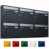 AL Briefkastensysteme Basic 6er Briefkasten RAL 7016 Anthrazit Grau/Einwurfklappe RAL 9006 Weiß Aluminium 6 Fach DIN A4 wetterfest mit Posthaltebügel und 2 Namensschildern