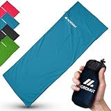 NORDMUT® Hüttenschlafsack Mikrofaser Ultraleicht - Sommerschlafsack Kleines Packmaß & Atmungsaktiv - Schlafsack Dünn & besonders weich inkl. Kissenfach [220 x 90 cm]