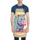HVTTIOR Küchenschürze mit Cartoon-Nilpferd-Druck, wasserdicht, 71,1 x 83,8 cm, für Erwachsene, mit Taschen, verstellbarer Kittel zum Kochen