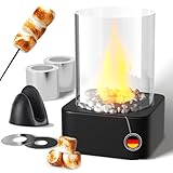 Bioethanol Tischkamin mit 2 Brennkammern für 4h Brenndauer,tischfeuer Indoor,Ethanol Kamin,Einstellbare Flamme,verdicktes Glas,für Wohnzimmer Balkon Deko,Erstellen Romantische Ambiente