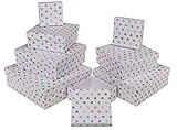 8-teiliges Set Geschenkschachteln Geschenkboxen Geschenkkarton, 8 Stück Geschenkkartonage Boxenset Weihnachten Geburtstag Hochzeit, ca. 22,5 x 22,5 x 8 cm (Weiß mit Holographic Sternen)