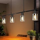 Kowanie Hängelampe 4 flammig Pendelleuchte esstisch - Vintage Esstischlampe hängend Schwarz industrial Hängeleuchte aus Glas E14 Esszimmerlampe Pendellampe für Esszimmer Wohnzimmer (Ohne Leuchtmittel)