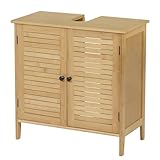 EUGAD Waschbeckenunterschrank, Badezimmer Unterschrank, aus Bambus, Waschtischunterschrank, Badezimmerschrank mit 2 Lamellentüren 1 Verstellbarer Ablage, 60x60x30 cm